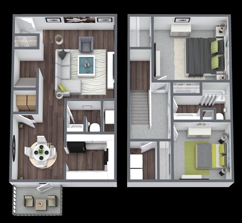 Floor plan for 2 beds, 1.5 baths, 1190 sqft